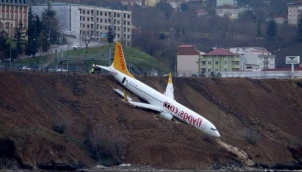 रनवे से निकला, समंदर की ओर लुढ़का विमान - Panic as jet skids off runway at Trabzon